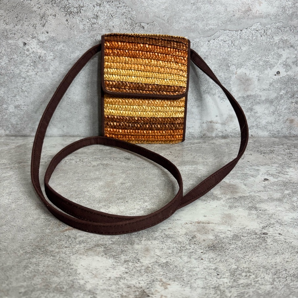 Brown and Tan Woven Crossbody Bag